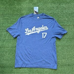 Majestic Los Angeles Dodgers #17 Shohei Ohtani Men's Blue T-Shirt Large